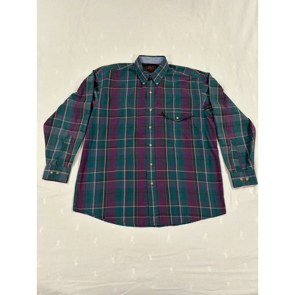 Haggar Casuals Mens Plaid‎ Long Sleeve Button Down Shirt Green Purple M